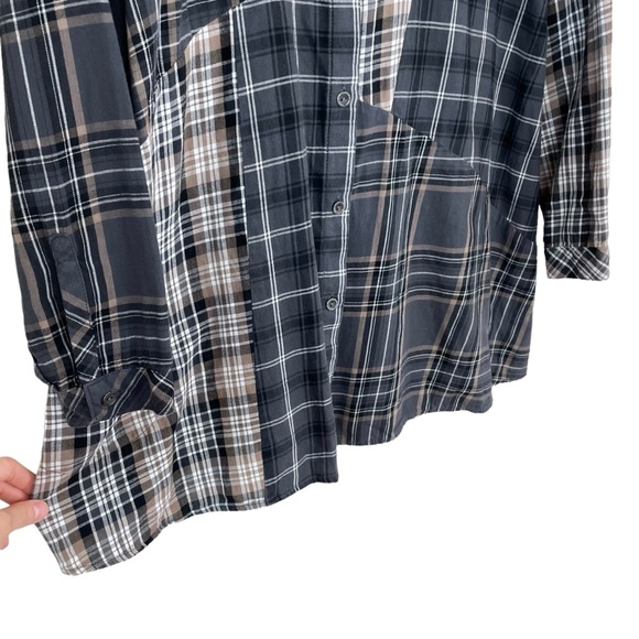 ⭐️2/$20 J Jill Plaid Multi Plaid Patchwork Button Down Tunic Flannel Blouse - Picture 5 of 16